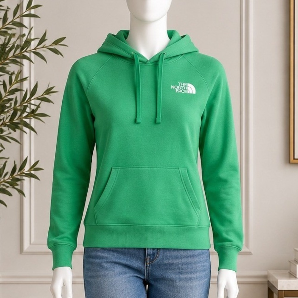 The North Face Womens Hoodie Green Solid Pullover Fleece Small